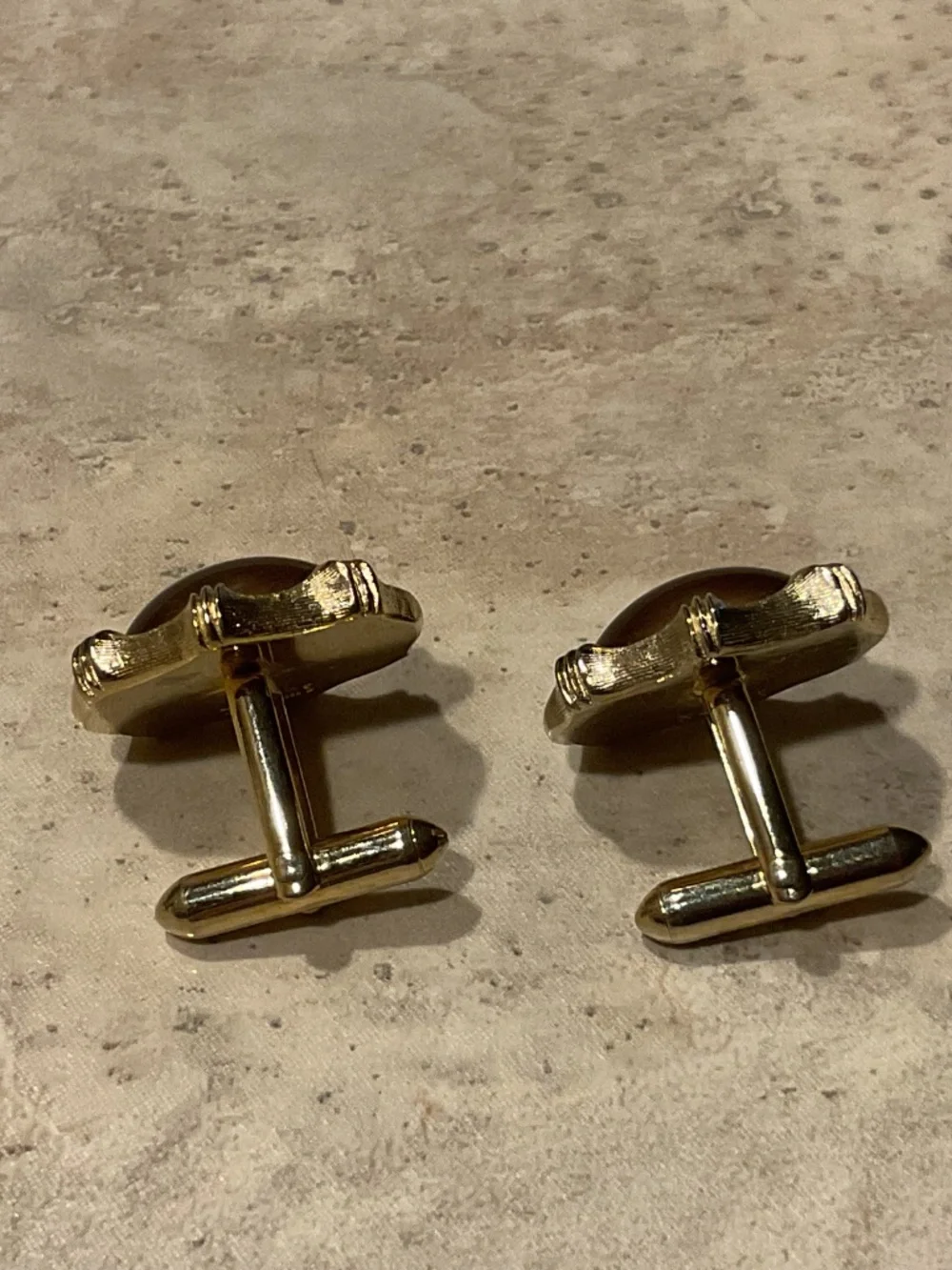 Swank Cuff links Tie Bar set Vintage Goldtone Brown stone